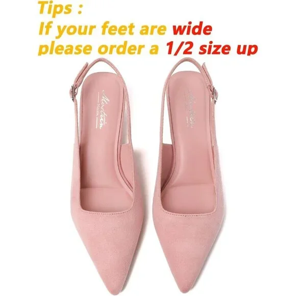 Women's Pink Suede Pointed Closed Toe Slingback Kitten Heels Pumps Party Shoes - Picture 4 of 9